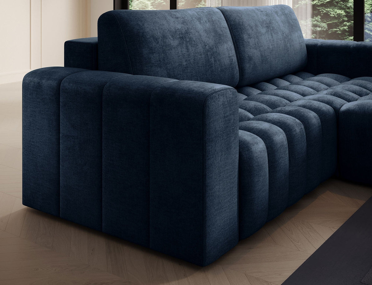 Bonett 4 Seater Storage Sleeper Chaise Sofa - Navy Blue