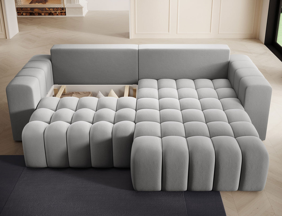 Bonett 4 Seater Storage Sleeper Chaise Sofa - Grey