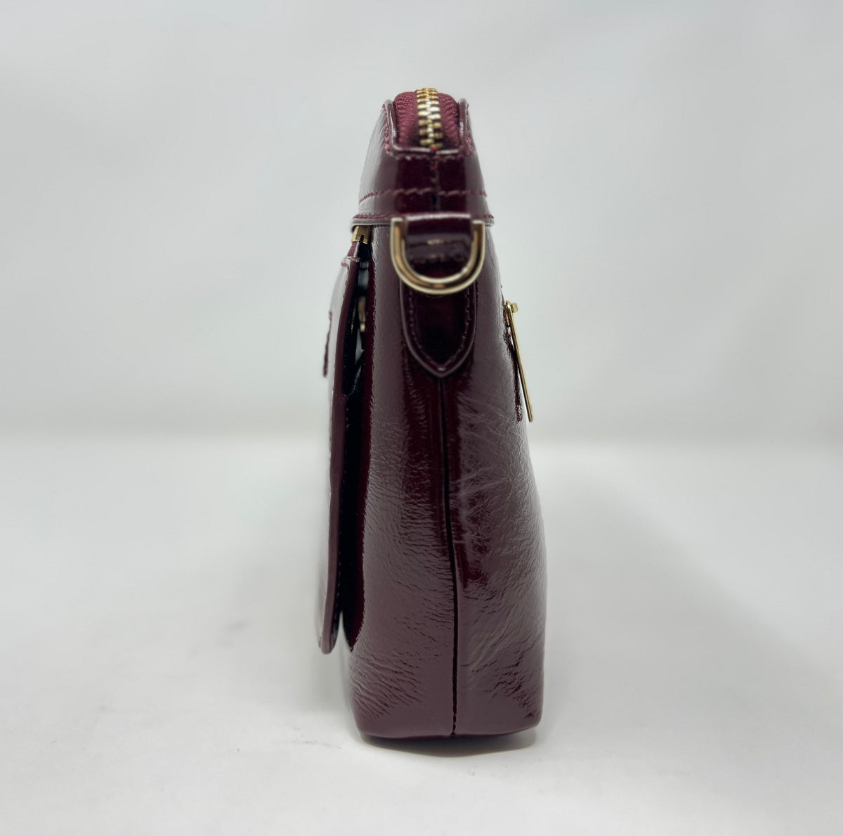 Petit Sac à Bandoulière en Cuir Rouge bordeaux vernis , Brigitte