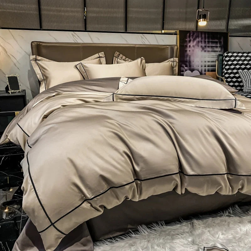 Royal Retreat Fine Gold Embroidered 600 TC Duvet Set - Purple/Dark Grey/White/Steel Blue/Light Grey/Jade Green/Peach Pink/Champagne/Blue/Beige/Aqua Green/Emerald Green