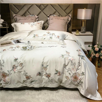 Belle Maison Embroidered Egyptian Cotton 1000 TC Duvet Set - Ivory