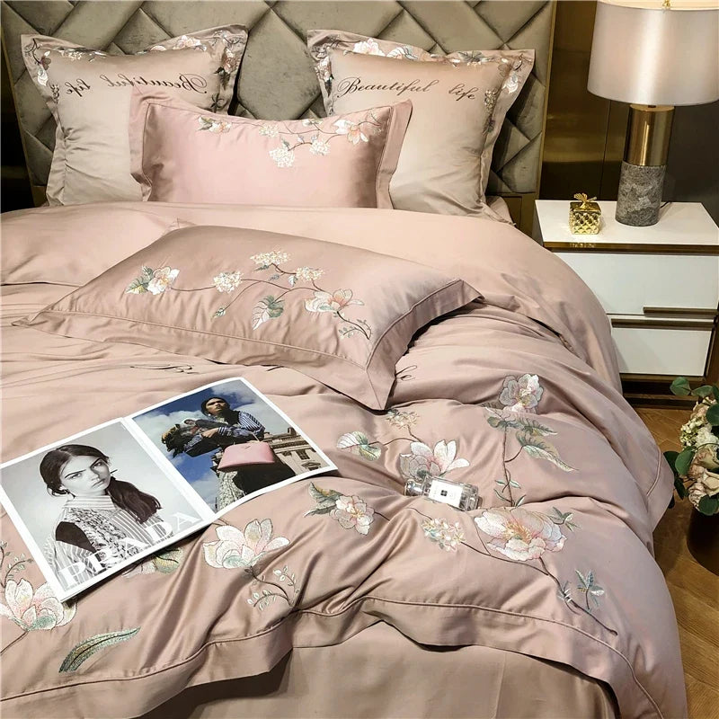 Belle Maison Embroidered Egyptian Cotton 1000 TC Duvet Set - Blush