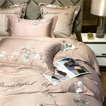 Belle Maison Embroidered Egyptian Cotton 1000 TC Duvet Set - Blush