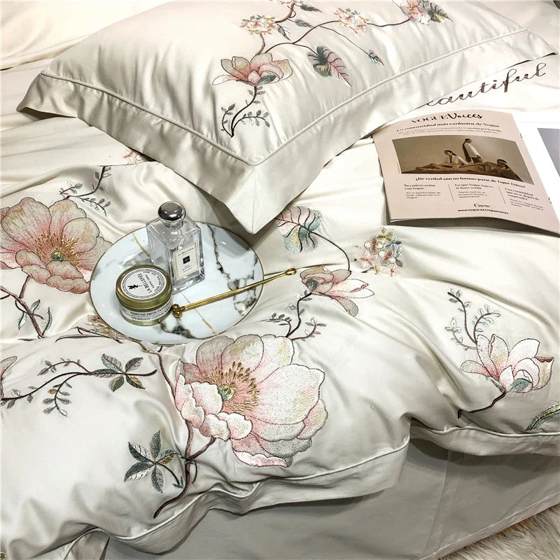 Belle Maison Embroidered Egyptian Cotton 1000 TC Duvet Set - Ivory