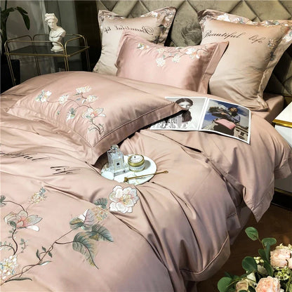 Belle Maison Embroidered Egyptian Cotton 1000 TC Duvet Set - Blush