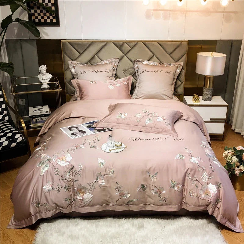 Belle Maison Embroidered Egyptian Cotton 1000 TC Duvet Set - Blush