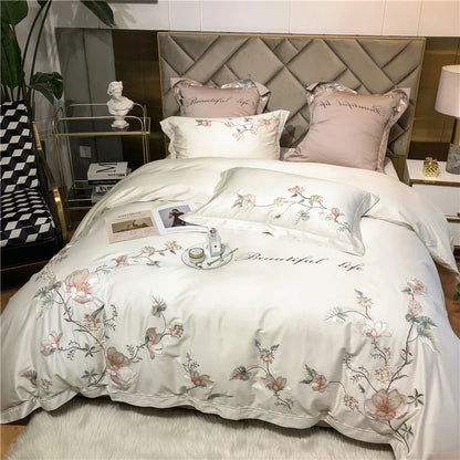 Belle Maison Embroidered Egyptian Cotton 1000 TC Duvet Set - Ivory