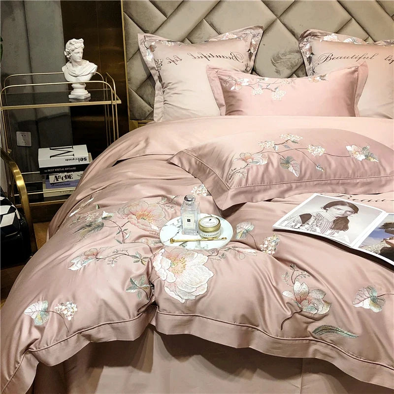 Belle Maison Embroidered Egyptian Cotton 1000 TC Duvet Set - Blush