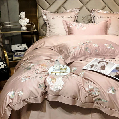 Belle Maison Embroidered Egyptian Cotton 1000 TC Duvet Set - Blush