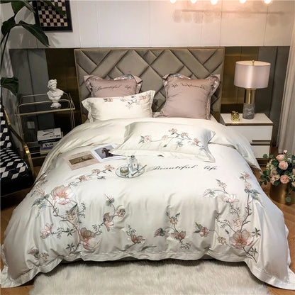 Belle Maison Embroidered Egyptian Cotton 1000 TC Duvet Set - Ivory