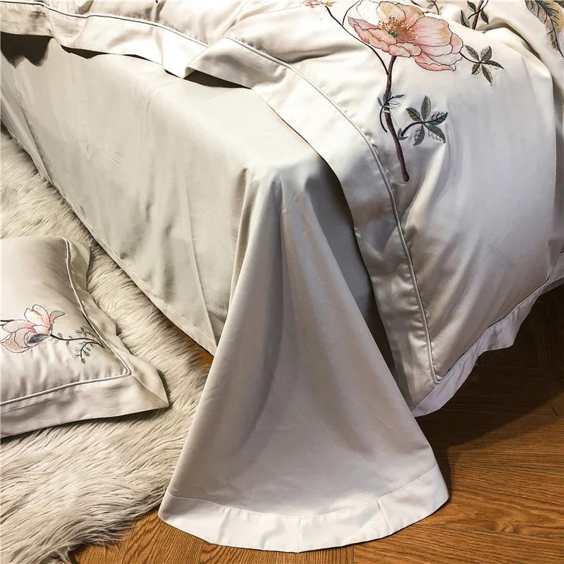 Belle Maison Embroidered Egyptian Cotton 1000 TC Duvet Set - Ivory
