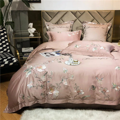 Belle Maison Embroidered Egyptian Cotton 1000 TC Duvet Set - Blush