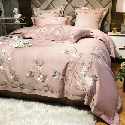 Belle Maison Embroidered Egyptian Cotton 1000 TC Duvet Set - Blush