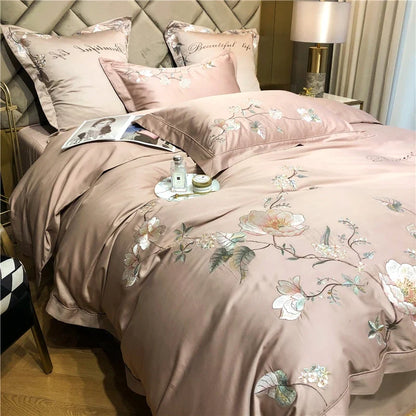 Belle Maison Embroidered Egyptian Cotton 1000 TC Duvet Set - Blush