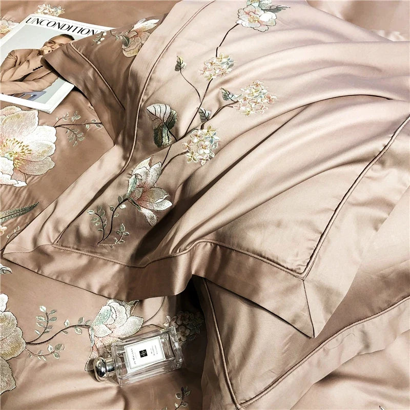Belle Maison Embroidered Egyptian Cotton 1000 TC Duvet Set - Blush