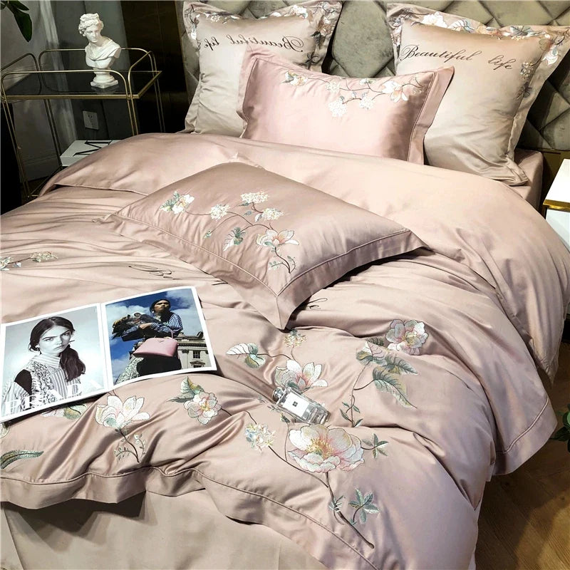 Belle Maison Embroidered Egyptian Cotton 1000 TC Duvet Set - Blush