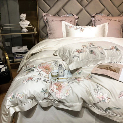 Belle Maison Embroidered Egyptian Cotton 1000 TC Duvet Set - Ivory