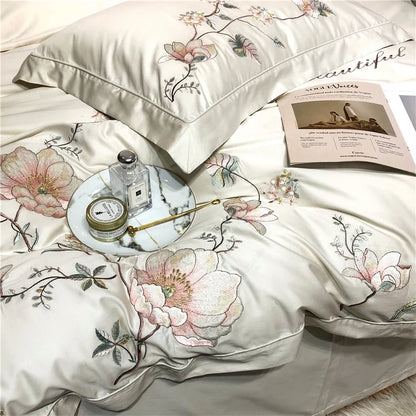Belle Maison Embroidered Egyptian Cotton 1000 TC Duvet Set - Ivory