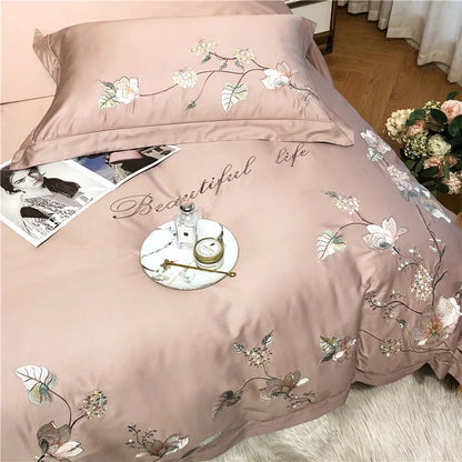 Belle Maison Embroidered Egyptian Cotton 1000 TC Duvet Set - Blush