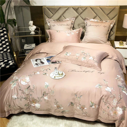 Belle Maison Embroidered Egyptian Cotton 1000 TC Duvet Set - Blush