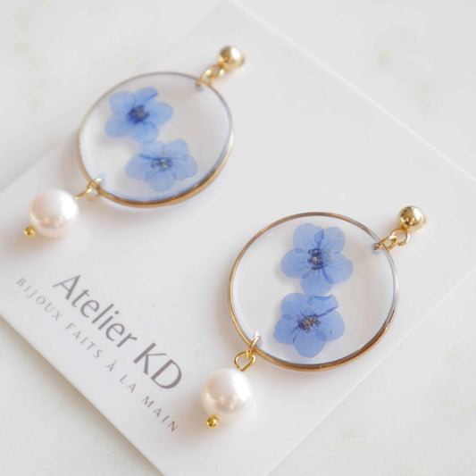 Boucles d'oreilles Perla myosotis - rond 30mm