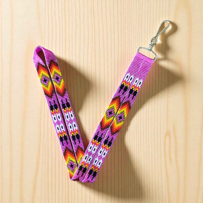 Pink Native Beaded Lanyard