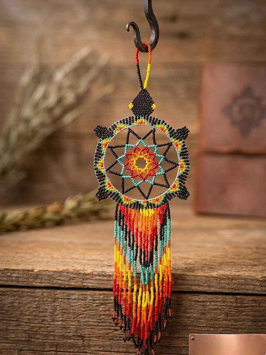 Turquoise /black Sun Star Beaded Dream Catcher