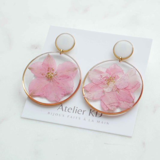 Boucles d'oreilles duo Delphine - 40mm et rond blanc