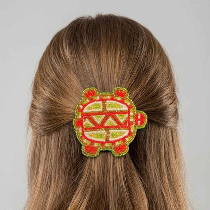 Beaded turtle Barrette Red accent