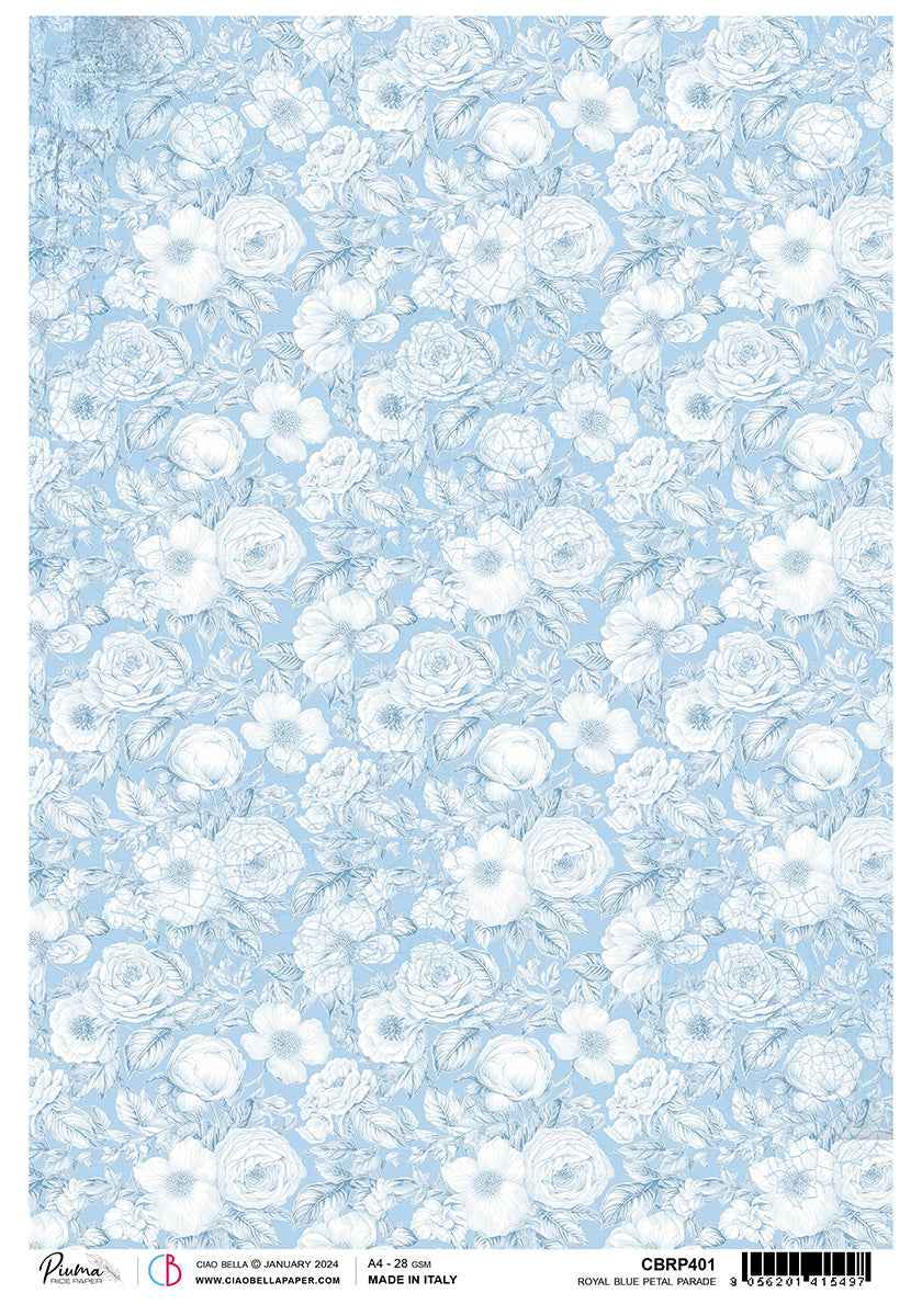 Rice Paper A4 Piuma Royal Blue Petal Parade - 5 Sheets