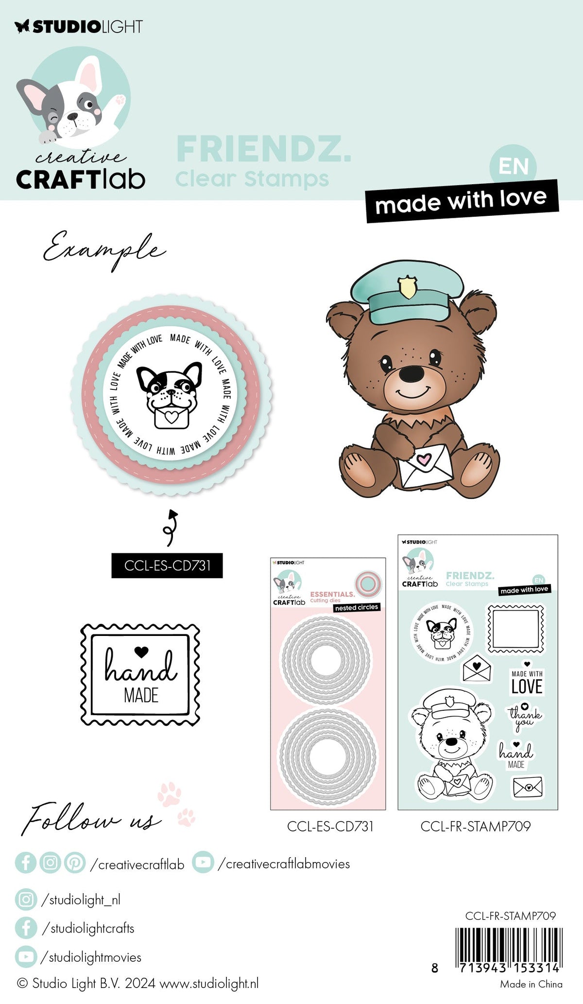 CCL Clear Stamp Made With Love Friendz 8 PC
