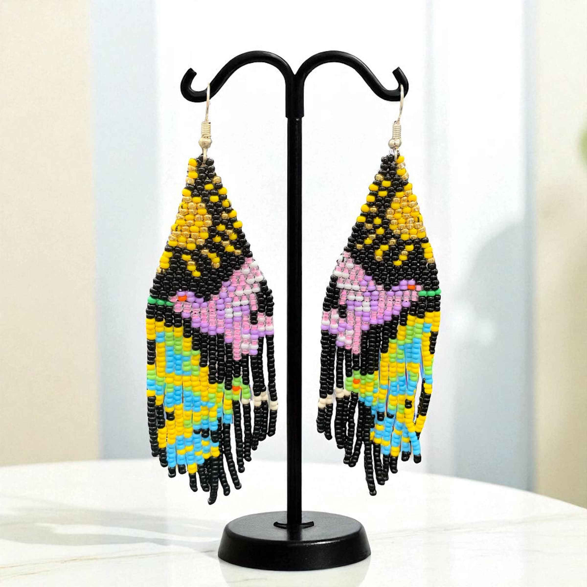 Black Sky Dancer Beaded Earrings