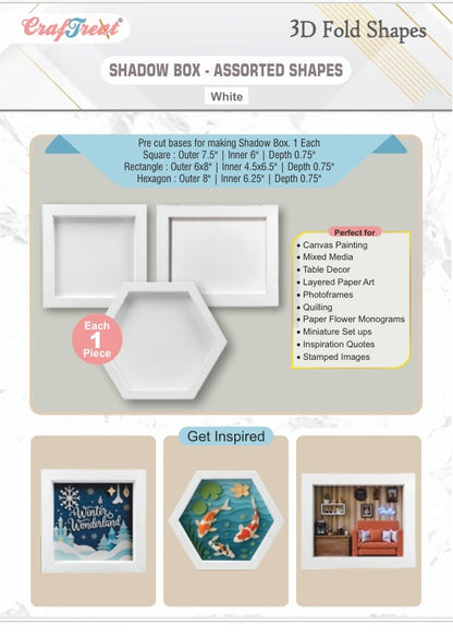 CrafTreat 3D Fold Shapes - Shadow Box White - Assorted Shapes 3pcs