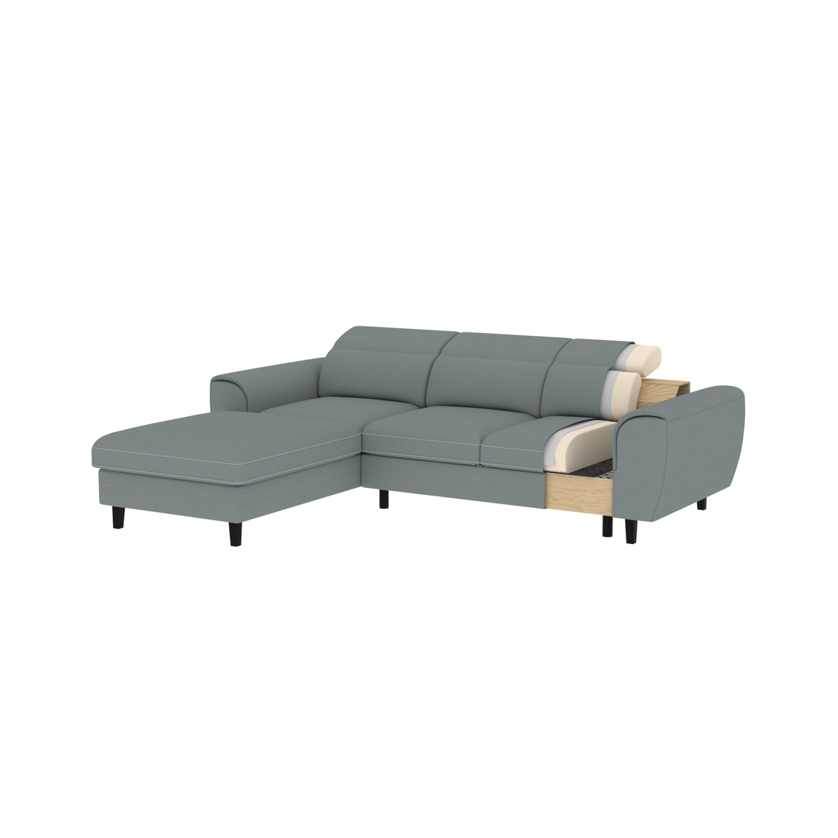 Foble Sectional Storage Sleeper Chaise Sofa - Light Grey