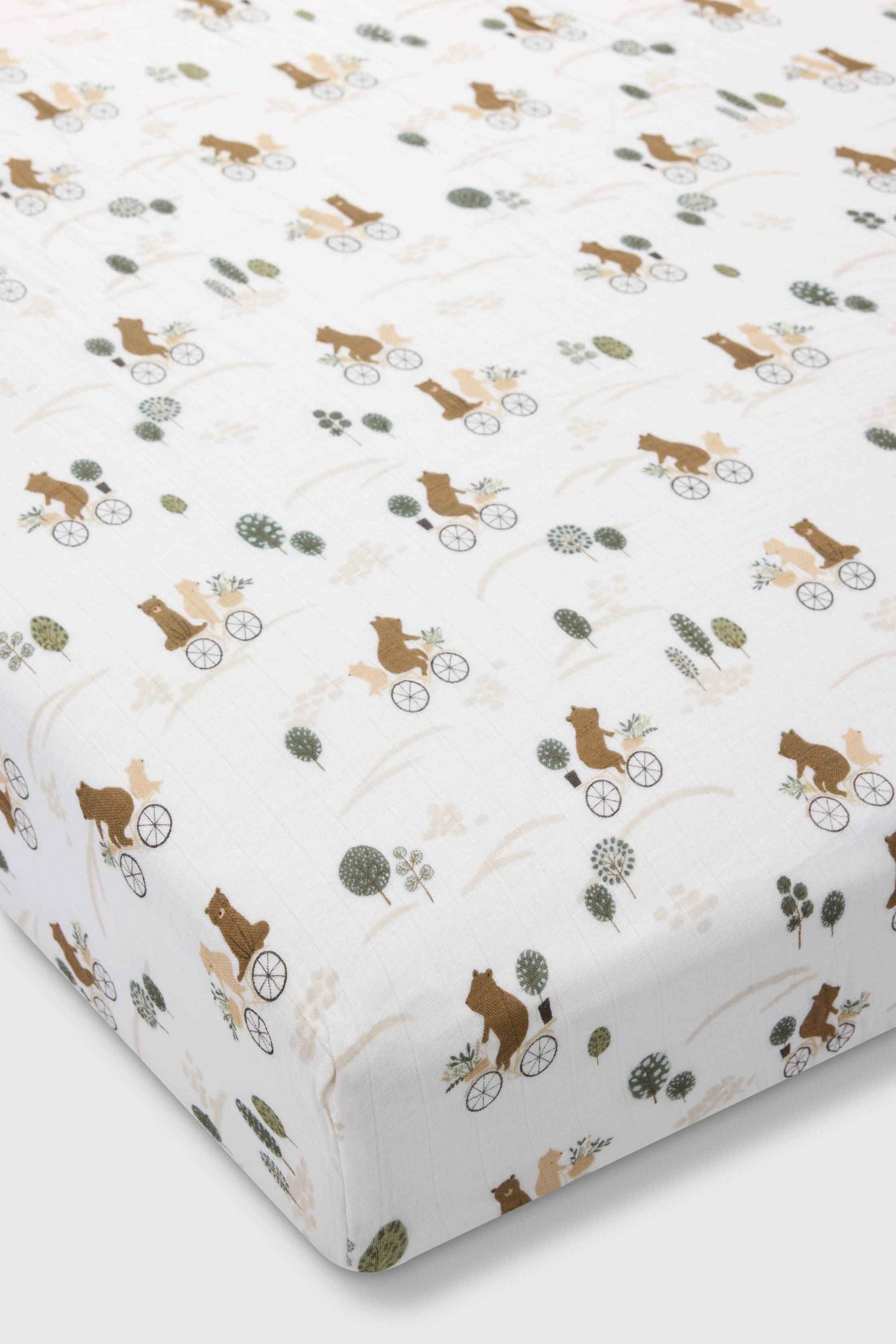 Muslin Fitted Crib Sheet - Bears on Bikes