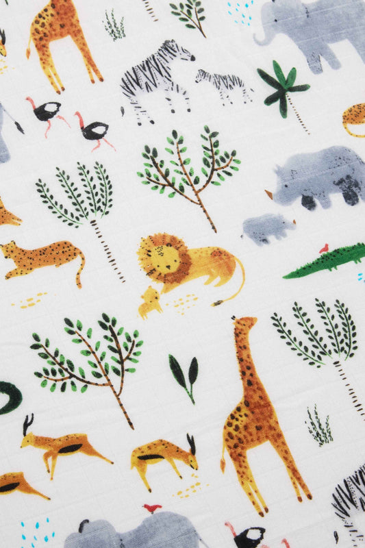 Muslin Fitted Crib Sheet - Safari Jungle