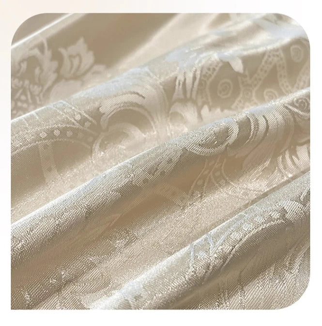 Celestia Satin Jacquard Luxury Duvet Set - Ivory/Light Grey/Blush