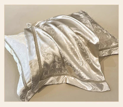 Celestia Satin Jacquard Luxury Duvet Set - Ivory/Light Grey/Blush