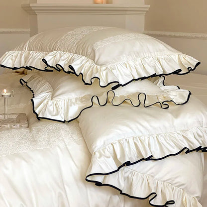 Château Ruffle Elegant 1000 TC Egyptian Cotton Duvet Set - Ivory/Blush