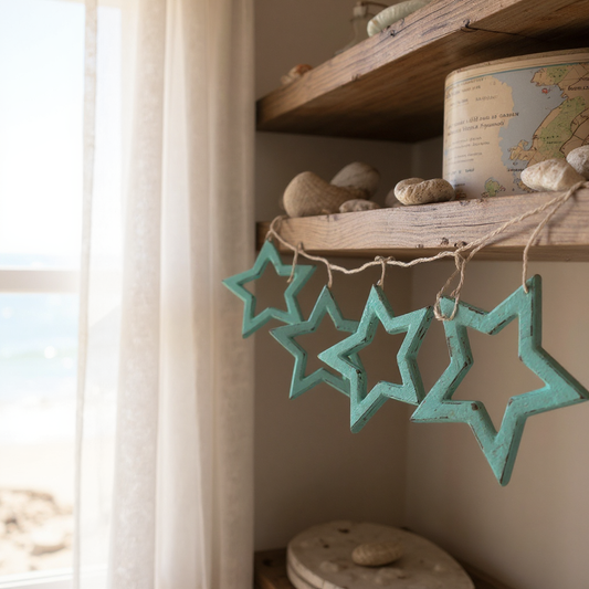 Hanging String Of Open Wooden Stars