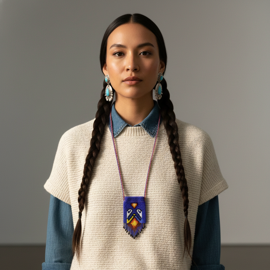 Handcrafted Beaded Medicine Bag- Blue