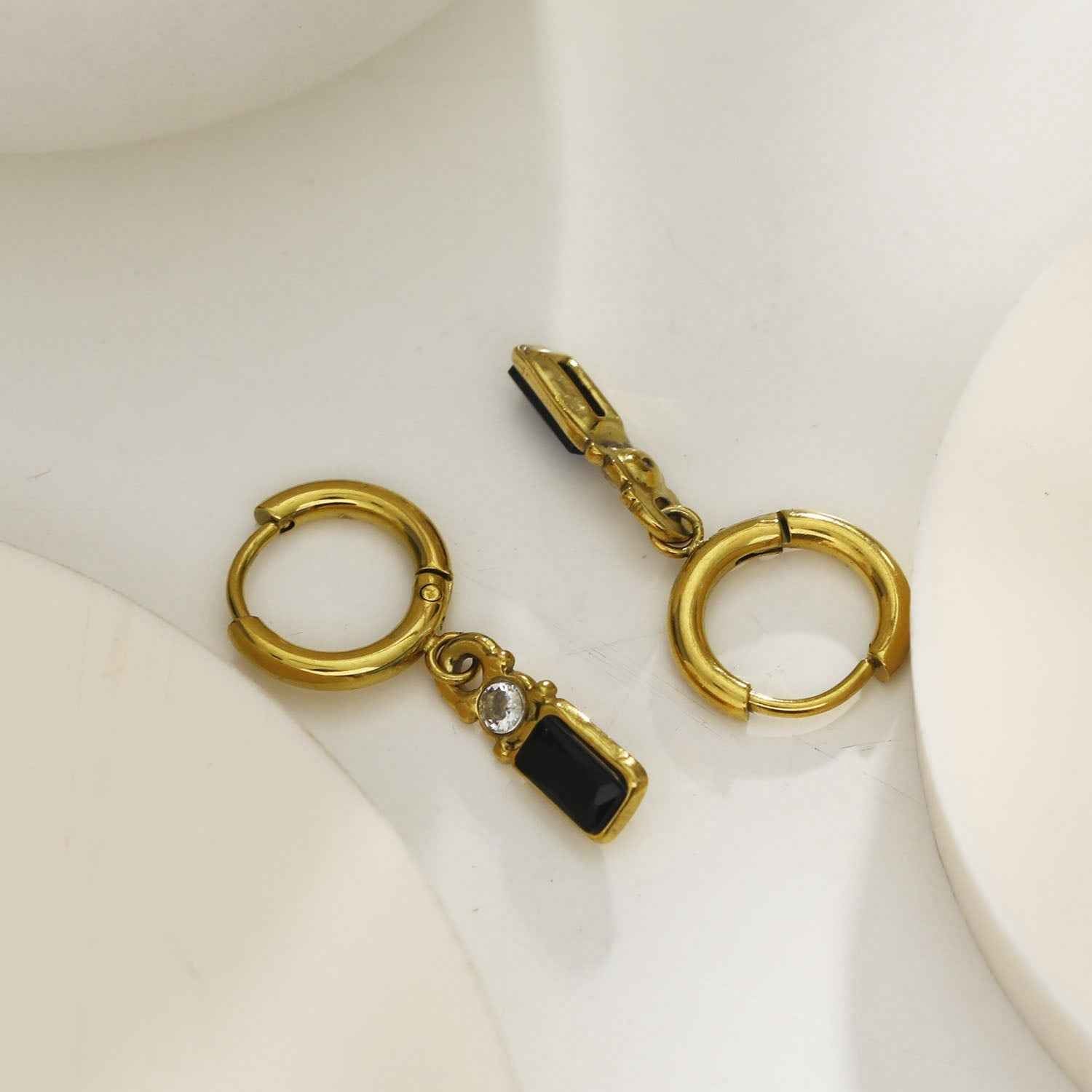 DALAL Vintage Inspired Black Crystal & Zirconia Hoop Earrings