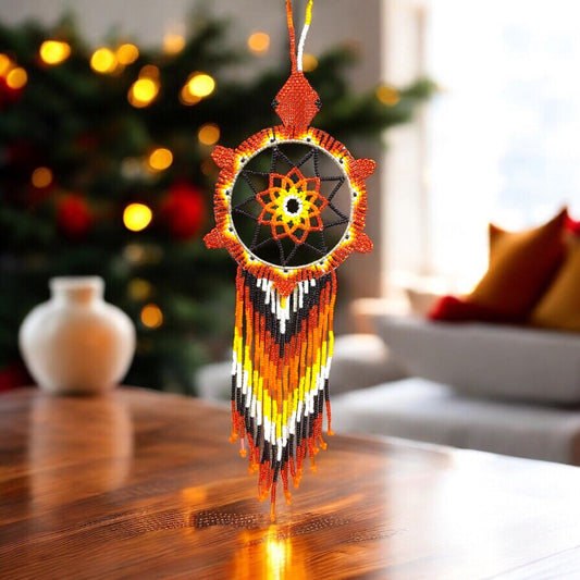 Red and orange Sun Star Beaded Dream Catcher