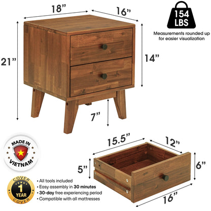 Silvia 2-Drawer Solid Wood Nightstand