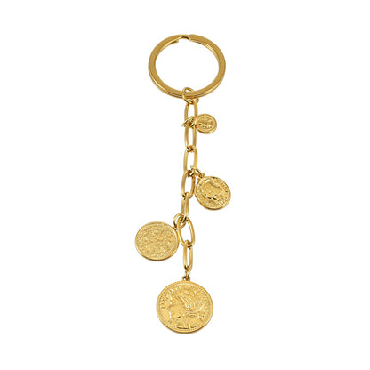 NYRIS Gold: Coin Charms on Paperclip Chain Key Ring