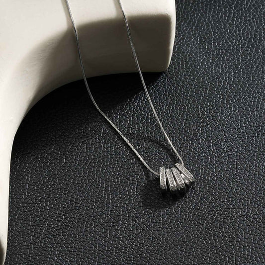 GARNA Silver (White Gold): Mini Snake-Skin Chain with Zirconia-Adorned Oval Shaped Charms