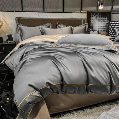 Royal Retreat Fine Gold Embroidered 600 TC Duvet Set - Purple/Dark Grey/White/Steel Blue/Light Grey/Jade Green/Peach Pink/Champagne/Blue/Beige/Aqua Green/Emerald Green