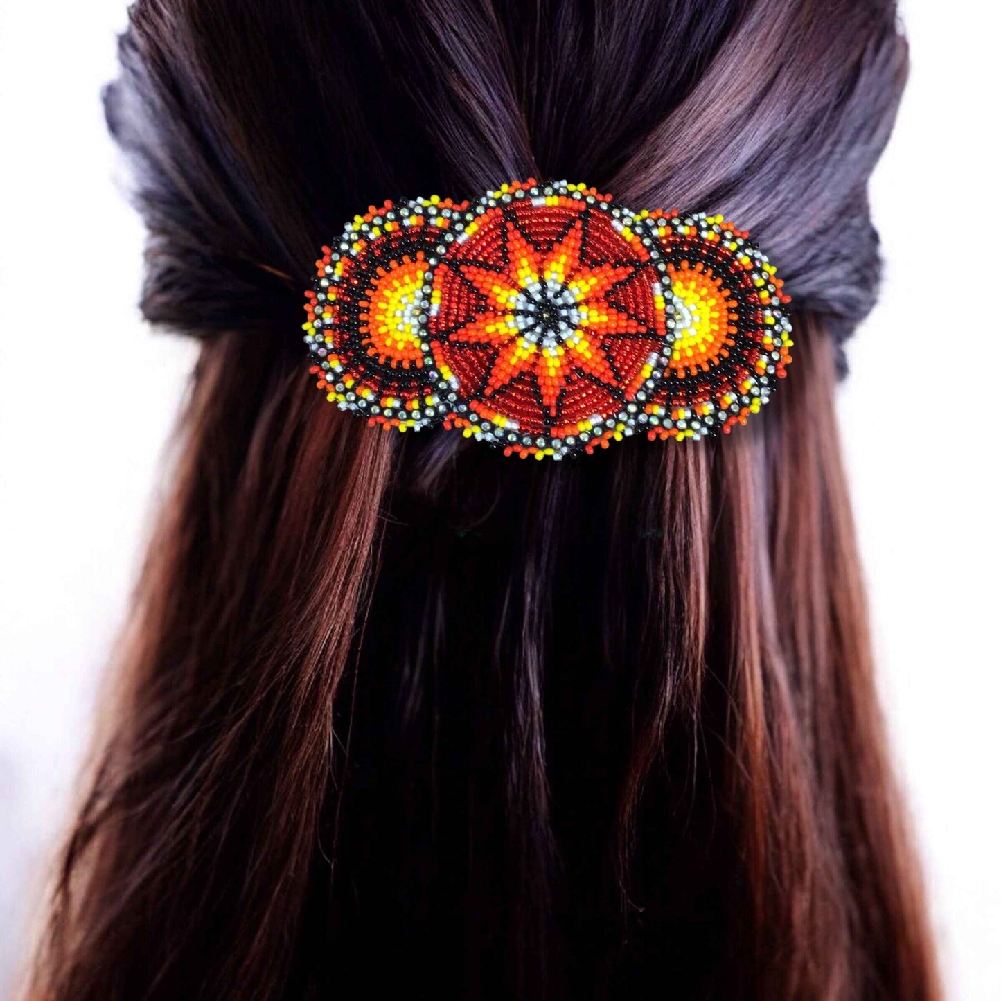 Red Native American Beaded Barrettes