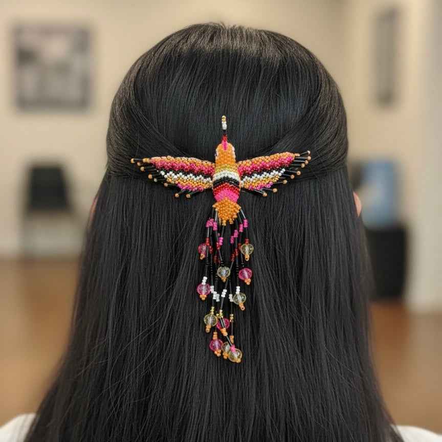 Black and orange  Hummingbird Barrette with Fringes