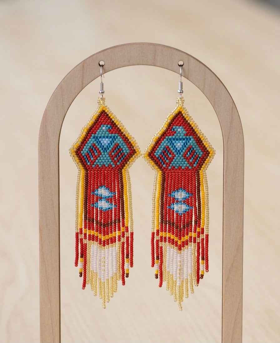 Beaded thunderbird earrings yellow